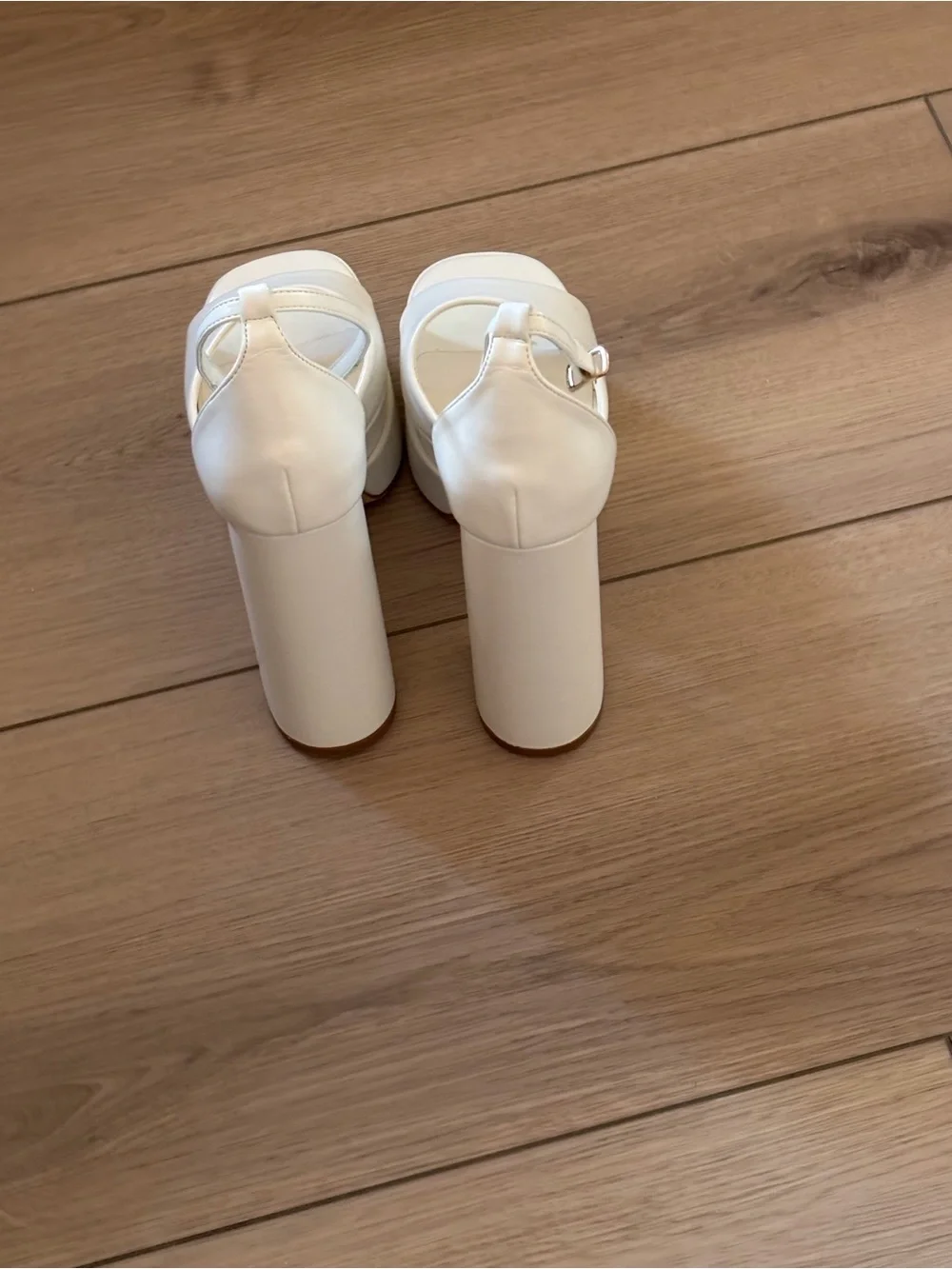 Nasty Gal Cream Platform Block Heel Sandals with Ankle Strap